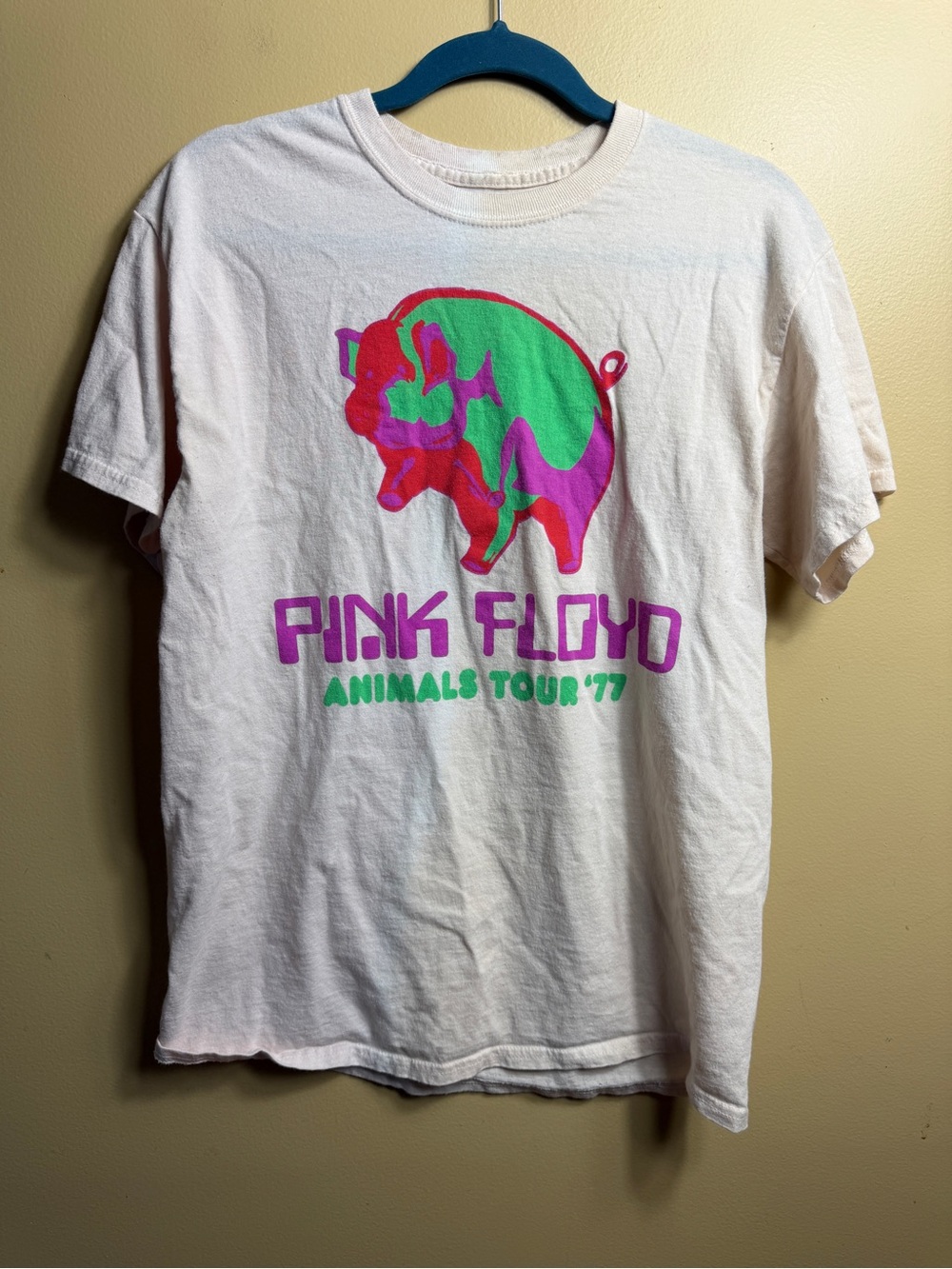 Pink Floyd Animals US Tour 77 Graphic Band T-Shirt Cream Men's Size Medium M